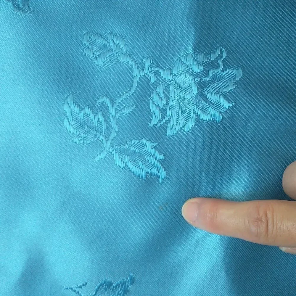 Vtg Italian Bedspread Coverlet Blue Satin Damask Roses TasselS 95x95*READ